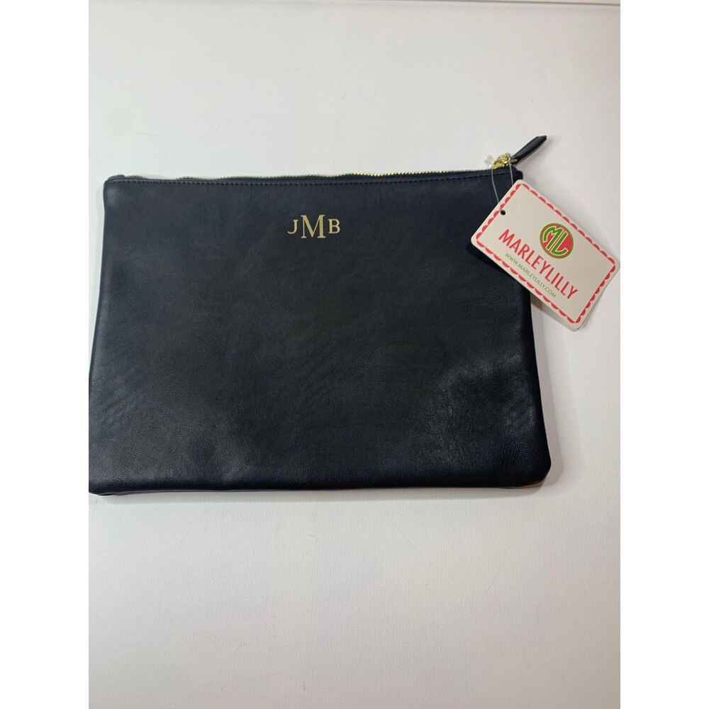 Marley Lilly Black Faux Leather Monogrammed Clutch Bag JMB New With Tags